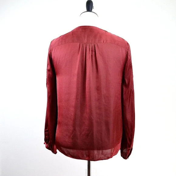 J Crew Size M Featherweight Satin Tie Neck Blouse Clay Tile Orange - Picture 5 of 11